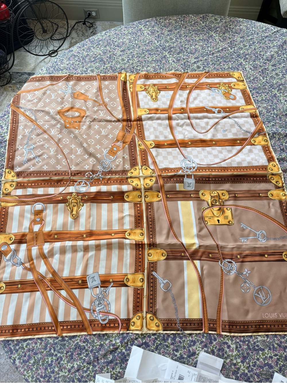 Louis Vuitton NWT Strap and Trunk Square Silk Scarf. Bought Paris April. Box